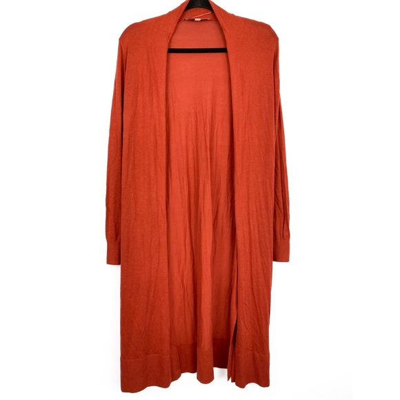 LOFT Sweaters - Loft Orange Cardigan Open Front Longline Lightweight Knit - Size M